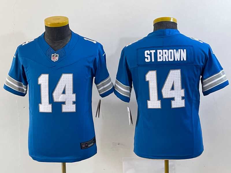 Youth Detroit Lions #14 Amon Ra St Brown Limited Blue 2024 FUSE Vapor Jersey->->Youth Jersey